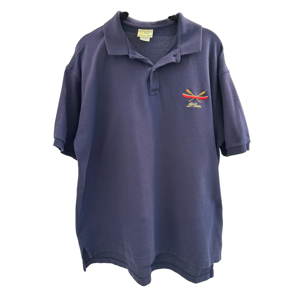 LL Bean Polo Shirt Mens Large Navy Blue Canoe Vtg 90s Embroidered USA Preppy